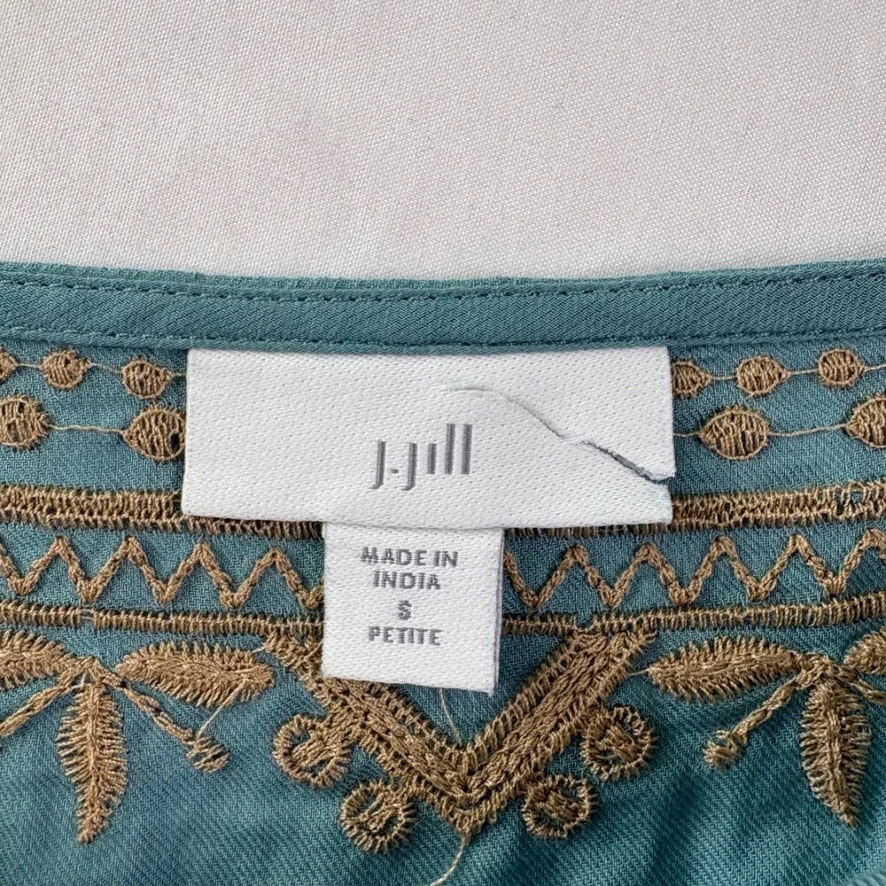 J Jill Embroidered Tunic Top W S Petite Boho Lightweight Artsy Coastal Travel - Picture 4 of 9
